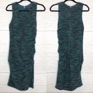Blue Green Knit Ruched Wool Blend Dress
